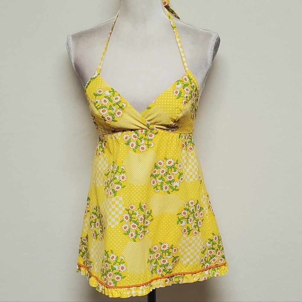 Rare Vintage 1960s Sears JR Bazaar Mod Yellow Checkered Daisy Full Apron Bikini - Picture 6 of 16